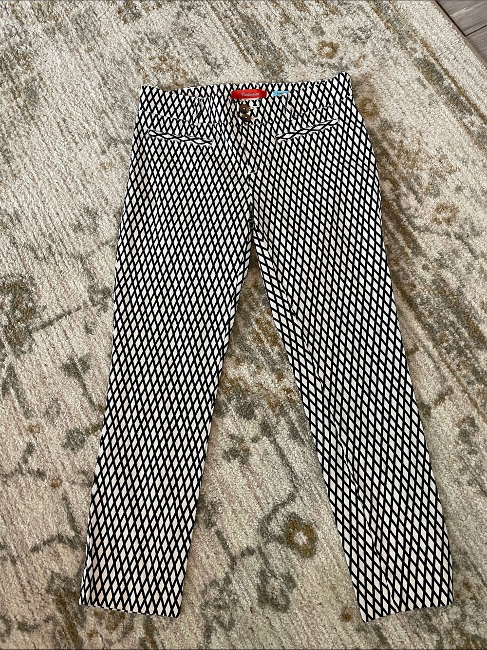 Woman’s Black & White Diamond Print Dress Pants anthropologie brand